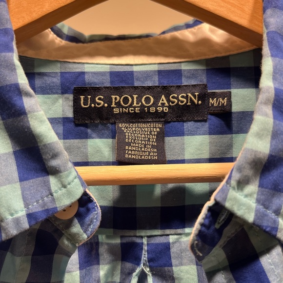 US POLO ASSN. blue check long sleeve button down shirt mens Large - Picture 2 of 11